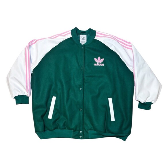 Adidas Originals Superstar Varsity Jacket Green Pink White Size XL Vintage Style - Picture 1 of 7